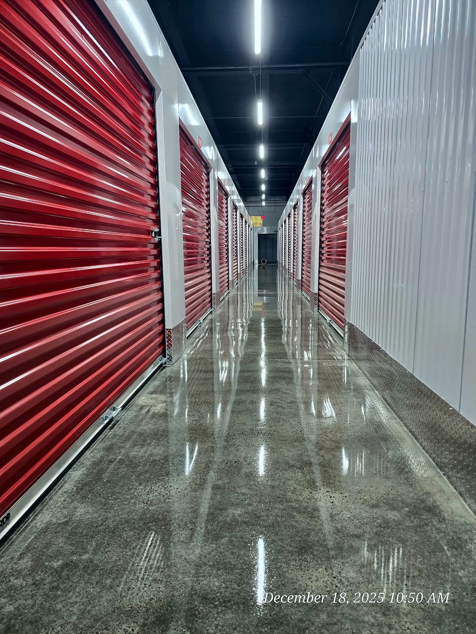 Self-storage conversion, Schenectady: polished concrete unit corridors