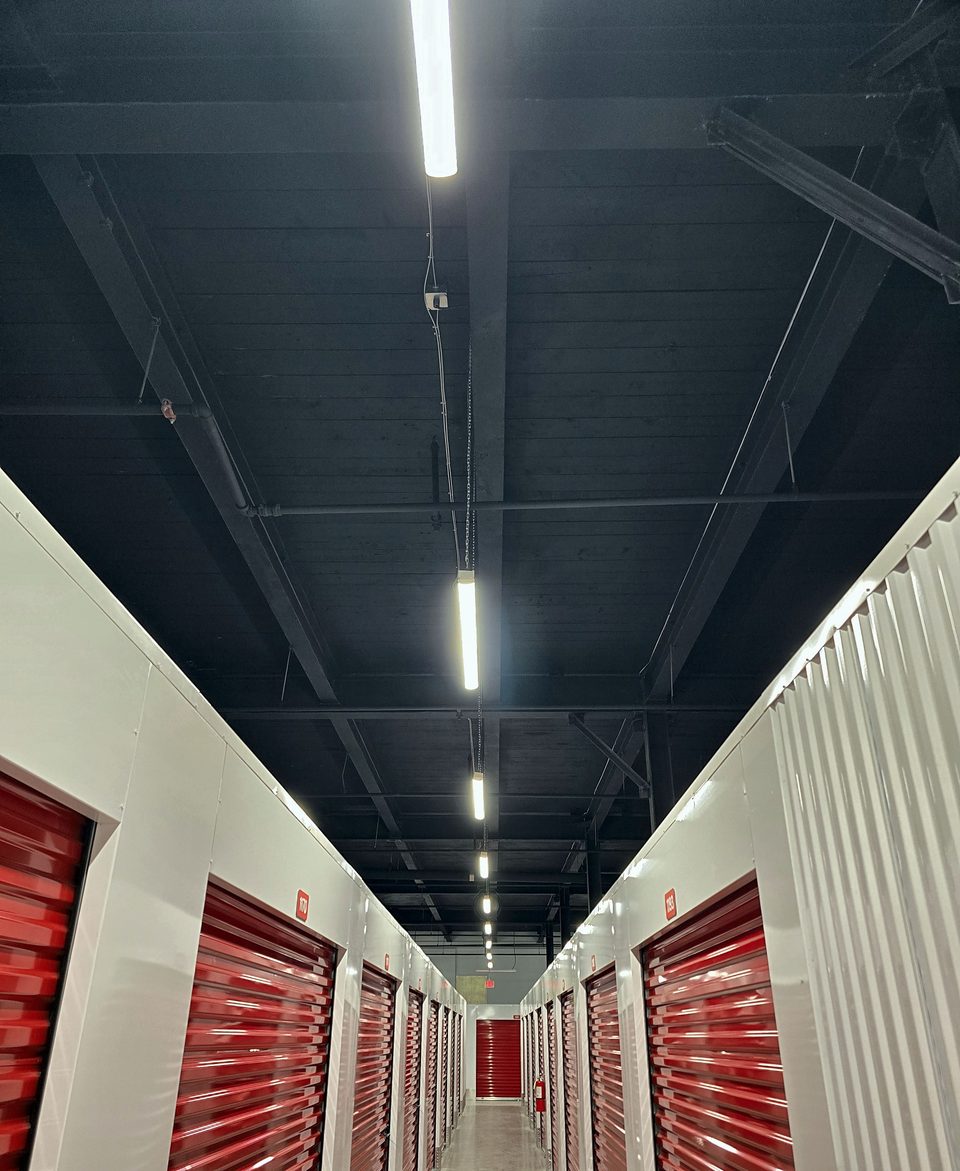 Self-storage conversion, Schenectady: unit corridor with polished concrete floor