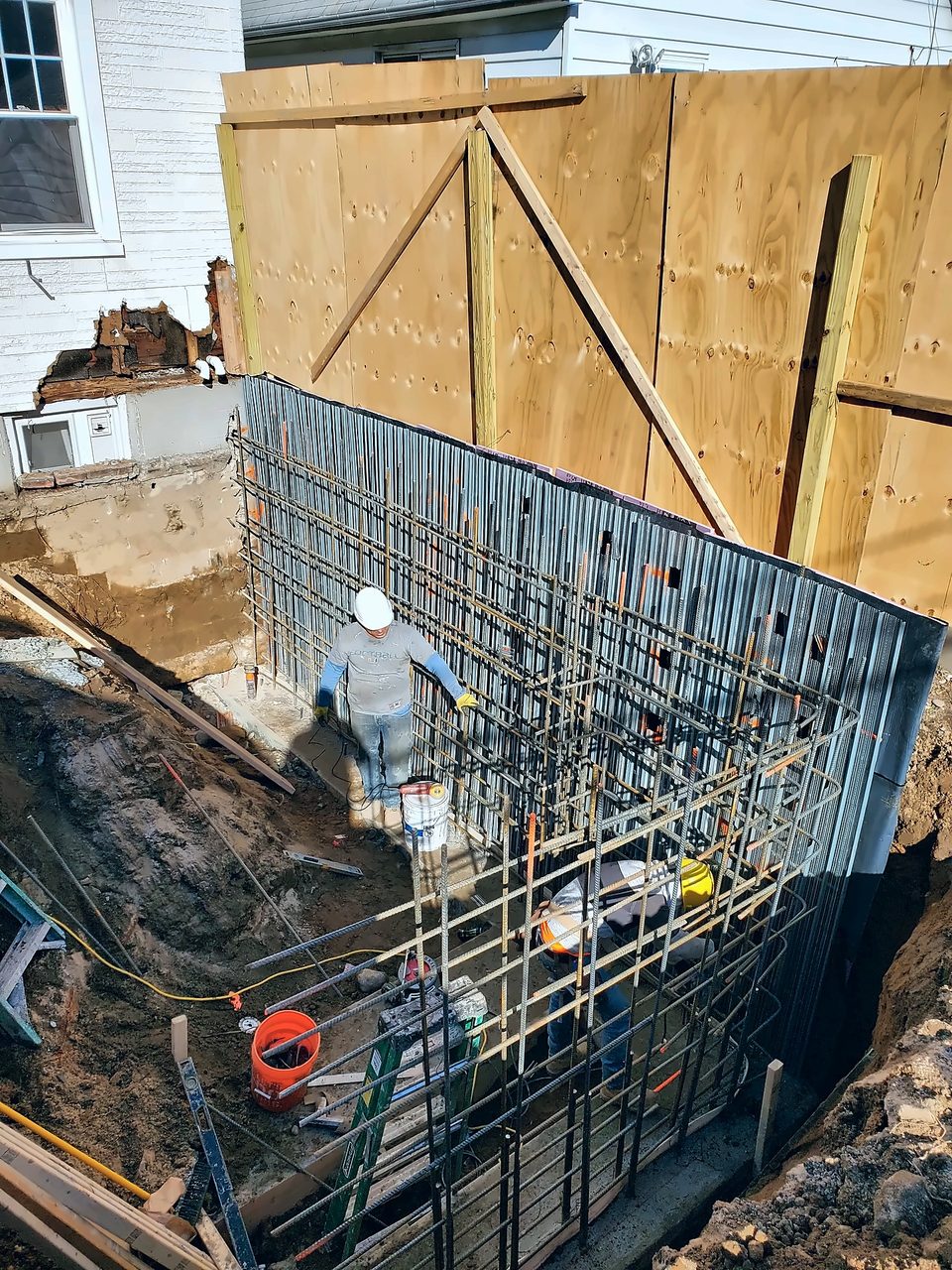 Foundation wall forms and rebar, 2019