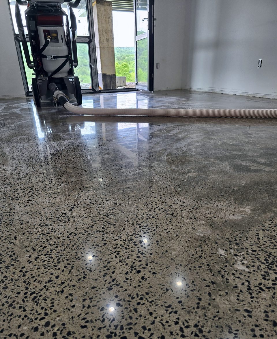 Finished polished concrete with exposed aggregate, 2025