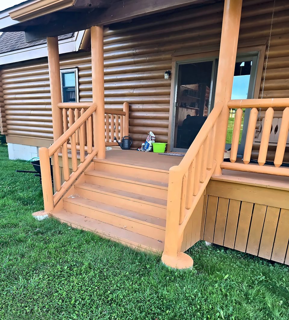 Log cabin porch stairs, 2026