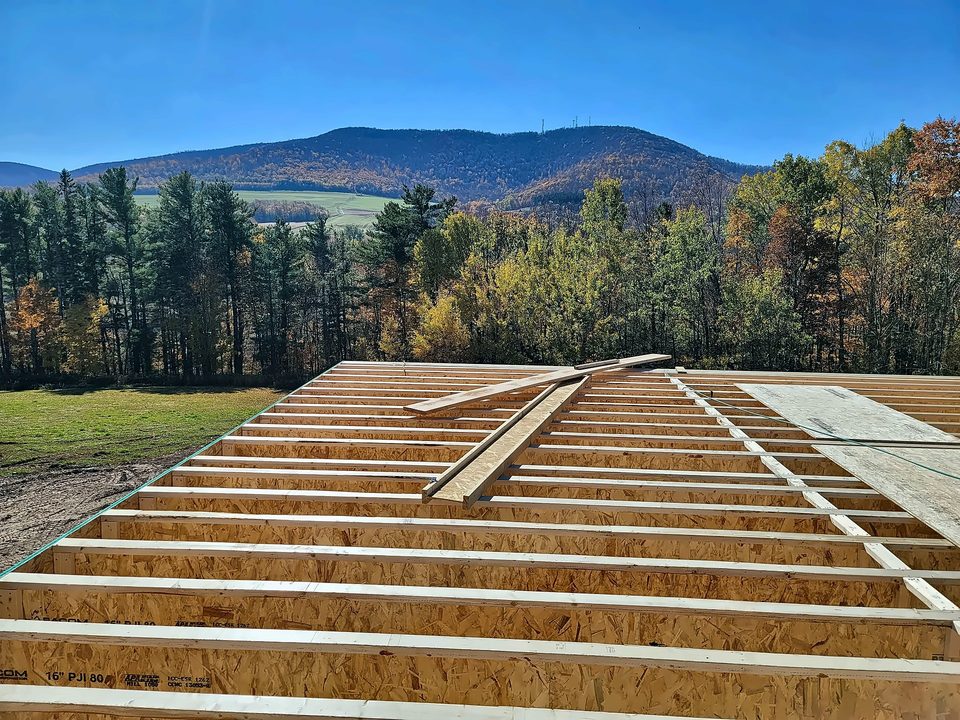 2022: floor joists set with the Catskills behind
