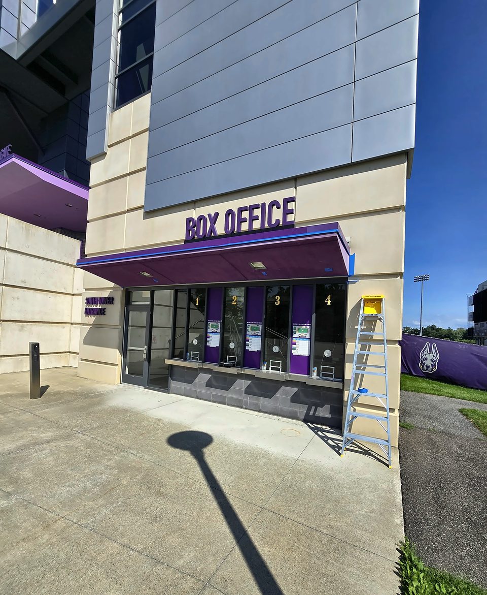 After: Box Office canopy — change-order work, July 2026