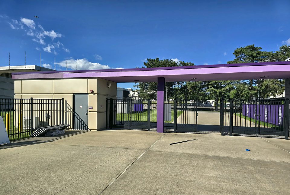 After: North Gate canopy and gates, July 2026