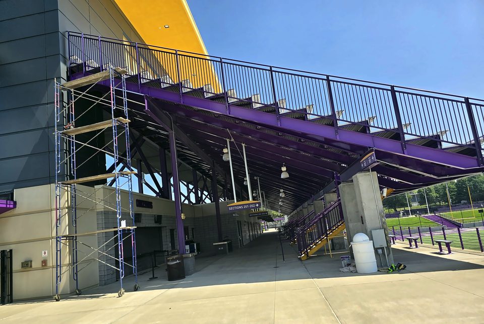 Access: scaffold at the South Gate canopy, July 2026