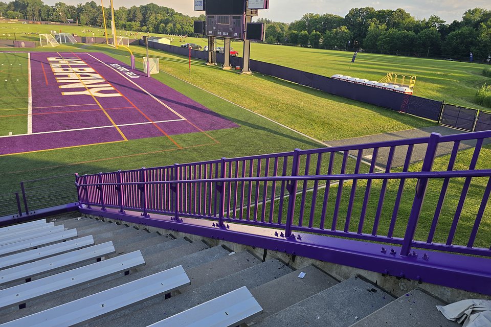 After — cleaned, spot-primed and recoated in UAlbany purple