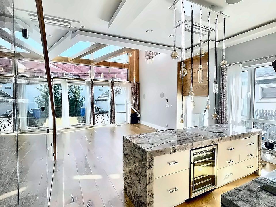 Marble island with wine fridge