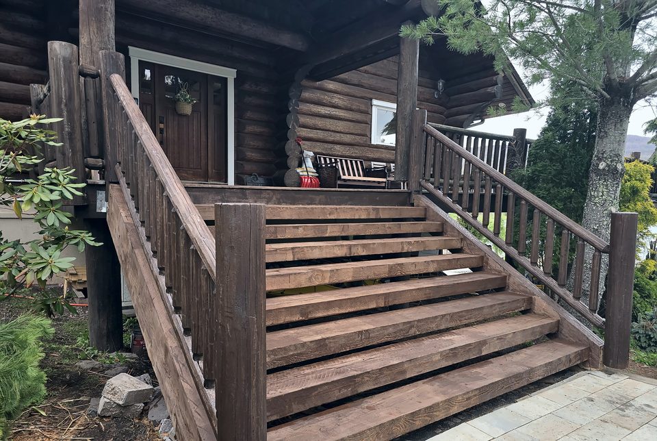 Exterior timber stair refinishing, Stamford NY — finished, April 2026