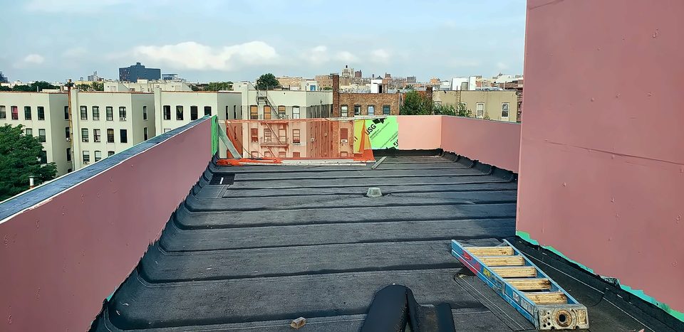 EPDM rubber roof on a city rooftop, 2019